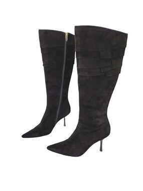 GCI Collezione Grant Tall Black Boots Suede Stiletto Heel Pointed Toe Women's 6